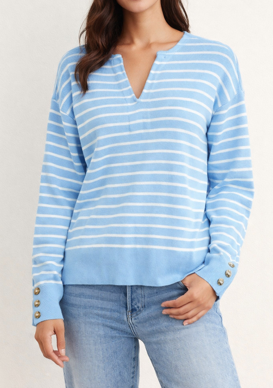 Ann Taylor Loft Women’s Size Small Blue/White Stripe V-Neck Long Sleeve Sweater